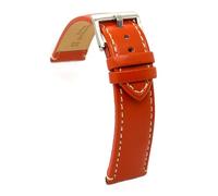 diloy Smooth calf leather flat sports watch strap with white stitching - Sizes 14mm 16mm 18mm 20mm 22mm 24mm - Durable and stylish design 373 Orange 14mm