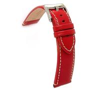 diloy Smooth calf leather flat sports watch strap with white stitching - Sizes 14mm 16mm 18mm 20mm 22mm 24mm - Durable and stylish design 373 Red 16mm