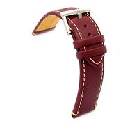 diloy Smooth calf leather flat sports watch strap with white stitching - Sizes 14mm 16mm 18mm 20mm 22mm 24mm - Durable and stylish design 373 Burgundy 20mm