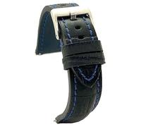 diloy Watch strap calf leather crocodile grain thick for chronographs - Sizes 20mm 22mm 24mm 395 Black and Blue 24mm