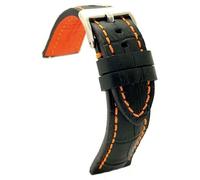 diloy Watch strap calf leather crocodile grain thick for chronographs - Sizes 20mm 22mm 24mm 395 Black and Orange 22mm
