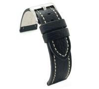 diloy Watch strap cowhide leather bison grain white stitching - Sporty style - For strong watches - Sizes 18mm 20mm 22mm 24mm 26mm - Brown or black 376 Black 18mm