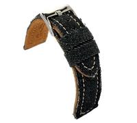 diloy Watch strap padded denim - Casual vintage style - Leather lining - Black blue beige green - Sizes 18mm 20mm 22mm 24mm 389 Black 22mm