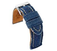 diloy Watch strap padded denim - Casual vintage style - Leather lining - Black blue beige green - Sizes 18mm 20mm 22mm 24mm 389 Blue 24mm