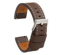 diloy Waxed leather vintage strap XL white stitching - Extra long handmade - For sport or classic watches - Sizes 18mm 20mm 22mm 24mm - For large wrists 384EL Dark Brown 18mm