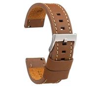 diloy Waxed leather vintage strap XL white stitching - Extra long handmade - For sport or classic watches - Sizes 18mm 20mm 22mm 24mm - For large wrists 384EL Tan 18mm