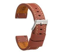 diloy Waxed leather vintage strap XL white stitching - Extra long handmade - For sport or classic watches - Sizes 18mm 20mm 22mm 24mm - For large wrists 384EL Medium Brown 20mm