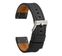 diloy Waxed leather vintage strap XL white stitching - Extra long handmade - For sport or classic watches - Sizes 18mm 20mm 22mm 24mm - For large wrists 384EL Black 22mm
