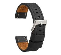 diloy Waxed leather vintage watch strap white stitching - For sport or classic watches - Sizes 18mm 20mm 22mm 24mm 26mm - Handmade - Brown or black 384 Black 26mm