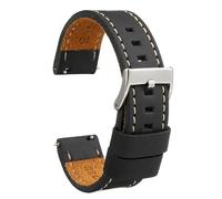diloy Waxed leather vintage watch strap white stitching - For sport or classic watches - Sizes 18mm 20mm 22mm 24mm 26mm - Handmade - Brown or black 384 Black and White 22mm