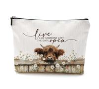 DILSJ Highland Cow Gifts Makeup Bag, Rustic Farmhouse Country Highland Cow Cosmetic Bags For Women, Live Like Someone Left The Gate Open Farm Animal Zipper Makeup Pouch Travel Organizer Toiletry Bag