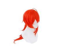 Diluc Wig Genshin Impact Cosplay Red Hair Long Curly Styled Heat Resistant for Adult Men Women Halloween Role Play