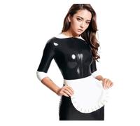 DILUEORJMFGK 100% Latex Catsuit Black Latex Maid Dress With Ruffled Apron Half Sleeves Skirt Handmade,black,XL