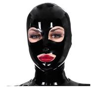 DILUEORJMFGK 100% Latex Hood Gummi Rubber Full Cover Mask Big Eyes Party Handmade Cosplay,black,Xxs