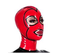 DILUEORJMFGK 100% Latex Hood Mask For Women Men With Eyes Trim And Mouth Open Adult Cosplay,red,XL