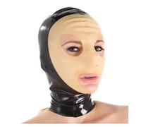 DILUEORJMFGK 100% Latex Hood Women Gummi Rubber Full Cover Mask Transparent Face Cosplay,black,XS
