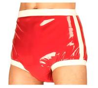 DILUEORJMFGK 100% Latex Men Diaper Cover With Stripes At Two Sides Rubber Boxer Shorts,red,S