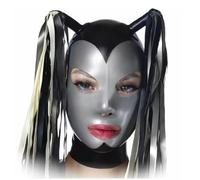 DILUEORJMFGK Customized100% Latex Hood Rubber Mask With Tails For Catsuit Party Costumes For Women Handmade,black,S