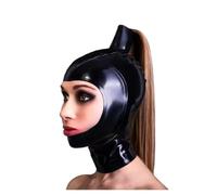 DILUEORJMFGK Handmande 100% Latex Hoods With Blond Wig Tress Ponytail Club Wear Halloween Costumes,black,S