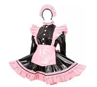 DILUEORJMFGK Sissy GirlPVC Lockable Maid Cosplay Costume Halloween Party Customized ,black-pink,5XL