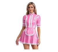 DILUEORJMFGK Womens Adult Maid Uniform Maidservant Cosplay Costume Maid Servant Dress Trim Sissy PVC Latex,pink,6XL