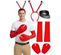 Dilunave 4 Pcs Crab Lobster Costume Set Red Claw Gloves Sleeve Covers Headband with Belt Under The Sea Crab Outfit for Adult Halloween Cosplay Cartoon Characters Accessories