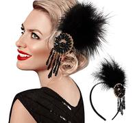 Dilunave Feather Headband 1920s Flapper Headpiece Roaring 20's Headpiece Gatsby Accessories Women Black Feather Hair Clip Vintage Headband with Crystal for Art Decor Pageant Themed Banquets Party