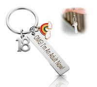DILUSILK 1 PCS Keychain 18th Birthday Gifts for Girls/Boys, Stainless Steel OMG! I'm An Adult Now! Keychain 18th Birthday Keyring gifts fort Best Friend Christmas
