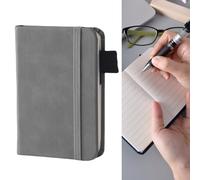 DILUSILK 1 Pcs Leather Pocket Notebook A7 Note Book Pocket Hardcover Notepad Mini Notepad Tiny Lined Journal Notebook With Elastic Band for Office Home School Writing Supplies(100 Sheets) (grey)