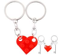 DILUSILK 2 Brick Heart Keyring Heart Keychain - Matching Couples Keychain Keyring His and Hers Engagement Gifts Keyring for Anniversary Christmas Birthday