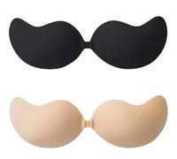 DILUSILK 2 Pairs Sticky Bra Push Up for Women, Reusable Invisible,Sticky Push Up Bra,Sticky Push Up Bra,Strapless Push UpBra, for Low Cut Dresses, Weddings, Parties, and Dances Black