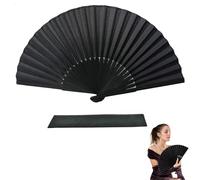 DILUSILK 2 pcs Black Silk Fabric Folding Hand Held Fan with a Pouch Bamboo Ribs Chinese Vintage Handheld Girls Women Wedding Party Favour Gift (Simple Black)