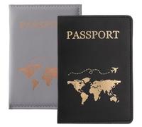 DILUSILK 2 Pcs Passport Holder, PU Leather Passport Holders, Passport Cover, Passport Wallet, Passport Holders, Passport Holder for Women Men (Black and Grey)