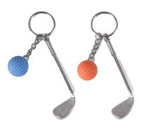 DILUSILK 2 Pieces Golf Ball and clubs Golf Mini Racket Ball Pendant Keychain Silver Metal Keyring Keychain Gift NoveltyAccessories for Sports Clubs Lovers Gift. (Blue,Yellow)