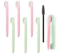 DILUSILK 3 Boxes Eye Brow Razors, Small Head Eyebrow Face Razors Dermaplaning Blades, Women & Men, Green & Pink, 6 Pieces, Eyelash Brush, Storage Case
