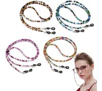 DILUSILK 4Pcs Beaded Eyeglass Chains,Anti-slip Spectacle Lanyard,Trendy Eyewear Retainer Chain,Colorful Bead Glasses Strap