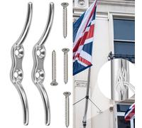 DILUSILK 6 Pcs Cleat Hook Heavy Duty Galvanised Rope Cord Cleat Hook, Flagpole Cleat Hook Trailer Rope Tiebacks Roman Blind Cord Hooks Cleat Hooks for Washing Line (2 Rod Hooks + 4 Screws)