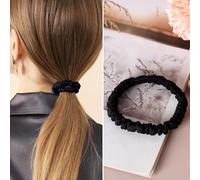 DILUSILK Thin Silk Scrunchies Satin Hair Scrunchies Hair Tie, Small Mulberry Slip Silk Scrunchie for Women Girls (Black)