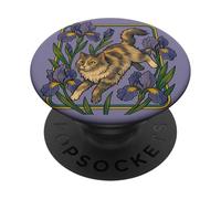 Dilute Calico Maine Coon Cat Surrounded by Irises PopSockets Adhesive PopGrip