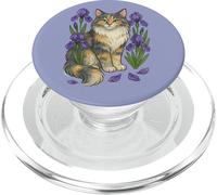Dilute Calico Maine Coon Cat Surrounded by Irises PopSockets PopGrip for MagSafe