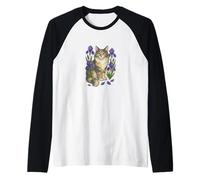 Dilute Calico Maine Coon Cat Surrounded by Irises Raglan Baseball Tee