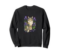 Dilute Calico Maine Coon Cat Surrounded by Irises Sweatshirt