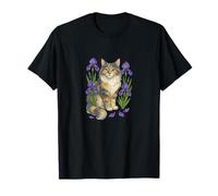 Dilute Calico Maine Coon Cat Surrounded by Irises T-Shirt