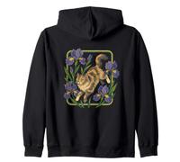 Dilute Calico Maine Coon Cat Surrounded by Irises Zip Hoodie