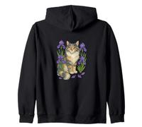 Dilute Calico Maine Coon Cat Surrounded by Irises Zip Hoodie