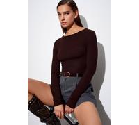 Dilvin Women’s Ribbed Boat Neck Long-Sleeve Blouse In Chocolate Chocolate