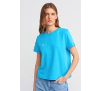 Dilvin Women's Cotton Crew Neck T-Shirt With Embroidery in Bright Blue | Size: Small Dilvin Bright Blue S