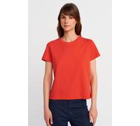 Dilvin Womens Cotton Ribbed Crew Neck T-Shirt - Orange