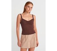Dilvin Women's Cotton Ribbed Square-Neck Cami Blouse in Brown | Size: Small Dilvin Brown S
