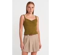 Dilvin Women's Cotton Ribbed Square-Neck Cami Blouse in Olive | Size: Medium Dilvin Olive M